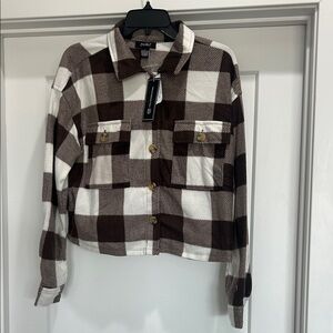 Brown and White Plaid Women's Utility Jacket